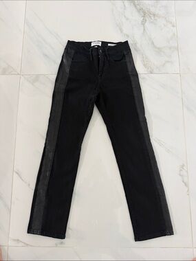 Frame Denim Black Straight-Leg Jeans with Contrast Side Panels